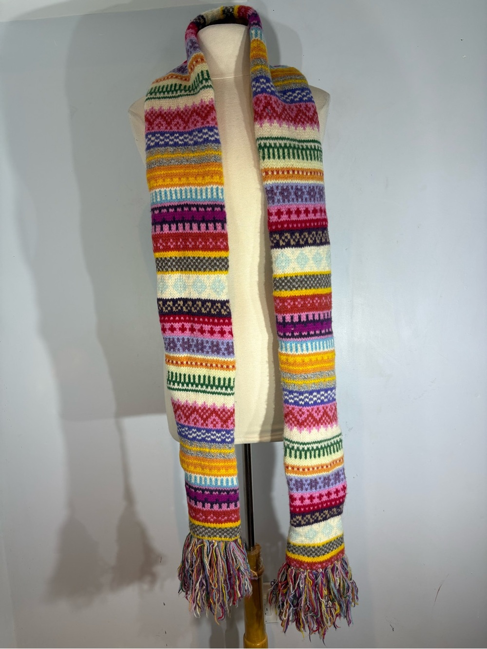 Vintage GAP 100% Lambswool Fair Isle Reversible Fringe Scarf